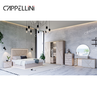 Casa sencilla Cuadro de madera doble cama de cuero moderno de lujo de madera de tamaño completo Queen Set de muebles de dormitorio