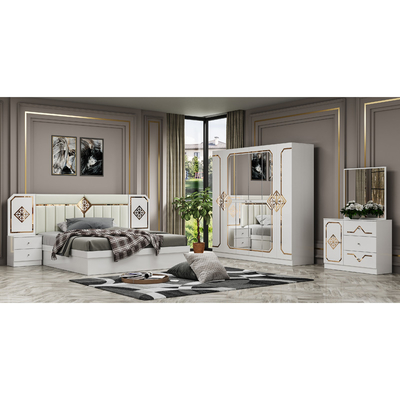 Foshan mayorista barata lujosa doble king tamaño habitación de dormir conjunto hogar moderno completo de madera marco conjunto de habitación muebles