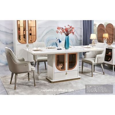 Elegante juego de mesa y sillas de comedor de lujo para 6 personas, muebles para el hogar, almacenamiento, blanco, completo, moderno, grande, juegos de comedor de madera