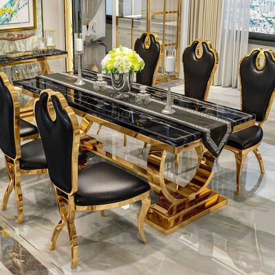 Mesa de comedor de madera de lujo de estilo real europeo de estilo real turco Mesa de comedor de lujo de estilo real de metal y sillas Conjunto de 6 asientos Furniet 8 asientos sillas para el hogar Muebles Sala de comedor Mesa de comedor de madera clásica grande