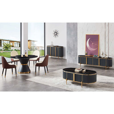 Juego de mesa de comedor con tapa de pizarra de mármol negro de diseño moderno, 4 sillas, muebles para el hogar, mesa de comedor redonda de lujo para 6 comensales
