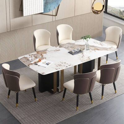 Juego de mesa y sillas de comedor de metal real de diseño moderno para 6 personas, muebles para el hogar, comedor, mesa de comedor de mármol de lujo dorada