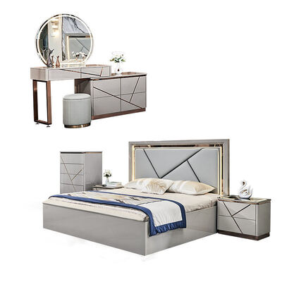 Casa sencilla Cuadro de madera doble cama de cuero moderno de lujo de madera de tamaño completo Queen Set de muebles de dormitorio