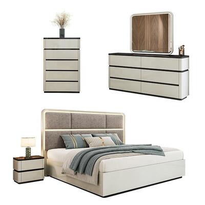 Chambre a Coucher juegos de dormitorio completos de lujo, cabecera iluminada, cama tamaño king, marco de madera, conjunto de muebles de dormitorio modernos dobles