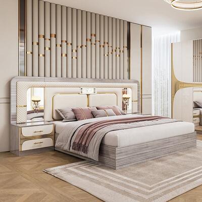 Foshan mayorista barata Turco de habitación de conjunto de tamaño rey Cuadro de cama de lujo habitación de casa Suite de madera moderno de la habitación de muebles de conjunto