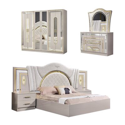 Chambre a Coucher Completo Iluminado Dos Lugares Set de dormitorio King Size Sala de dormir Suite Marco de madera Moderno Luxo Muebles de dormitorio