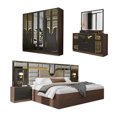 Conjunto Completo de Muebles Modernos Turcos para Dormitorio al por Mayor, 5 Piezas, Cama King Size, Marco de Madera, Muebles para el Hogar, Juegos de Dormitorio