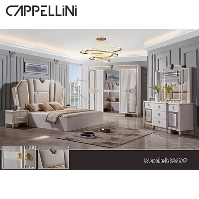 Sistema completo de los conjuntos de dormitorio del MDF de los muebles del guardarropa de la cama del lado del tocador de cristal de la tabla