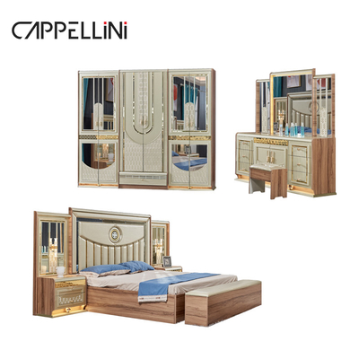 Lugo de lujo de madera de doble cuero King Size cama de madera hogar moderno conjunto completo de muebles de dormitorio