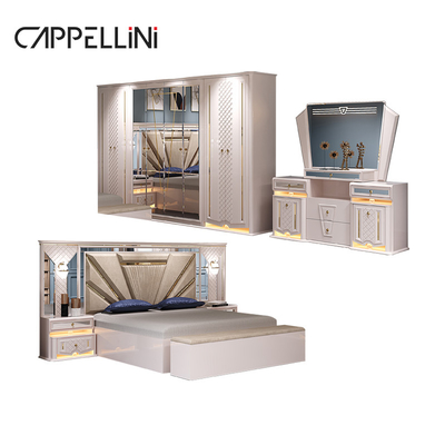 Diseño moderno Cuadro de madera Doble King Size Luxury Bed Set Casa Clásica Luxury Madera Mdf Completo conjunto de dormitorio Muebles