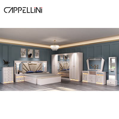 Diseño moderno Cuadro de madera Doble King Size Luxury Bed Set Casa Clásica Luxury Madera Mdf Completo conjunto de dormitorio Muebles