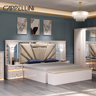 Diseño moderno Cuadro de madera Doble King Size Luxury Bed Set Casa Clásica Luxury Madera Mdf Completo conjunto de dormitorio Muebles
