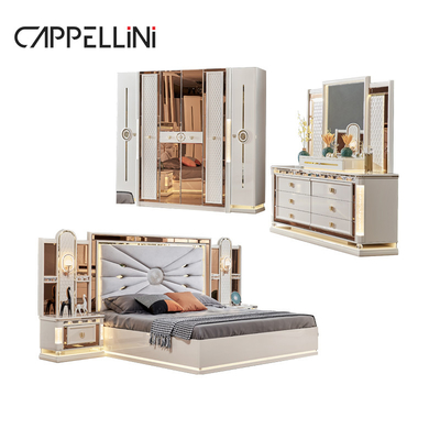 Luxo Real Moderno Marco de Madera Dormitorio doble King Size Cabeza de cuero Casa clásica Reina Muebles de madera de dormitorio completo