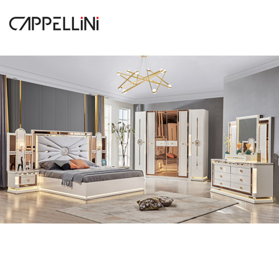 Luxo Real Moderno Marco de Madera Dormitorio doble King Size Cabeza de cuero Casa clásica Reina Muebles de madera de dormitorio completo