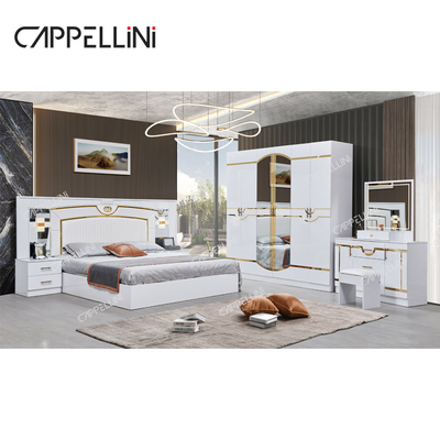 Luxo de madera blanca doble de cuero King Size cama casa master room moderno marco de madera conjunto de muebles de dormitorio completo