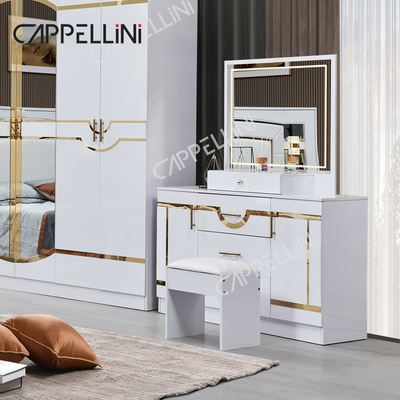 Luxo de madera blanca doble de cuero King Size cama casa master room moderno marco de madera conjunto de muebles de dormitorio completo