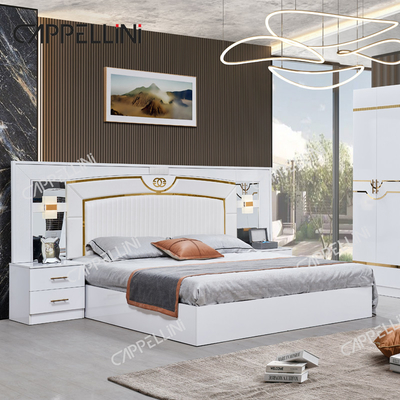 Luxo de madera blanca doble de cuero King Size cama casa master room moderno marco de madera conjunto de muebles de dormitorio completo