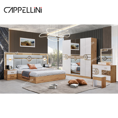Cama moderna de tamaño king armario turco vestidores 6 cajones hogar lujo conjunto de muebles de cama de madera real