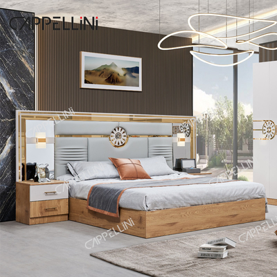 Cama moderna de tamaño king armario turco vestidores 6 cajones hogar lujo conjunto de muebles de cama de madera real