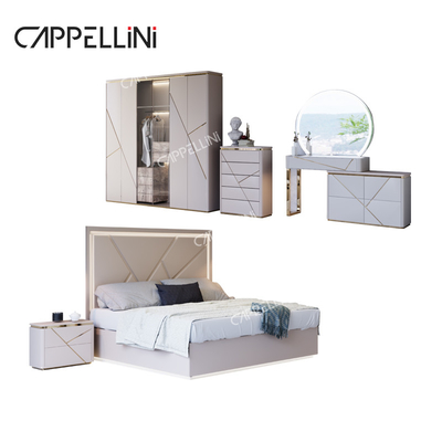 Casa sencilla Cuadro de madera doble cama de cuero moderno de lujo de madera de tamaño completo Queen Set de muebles de dormitorio