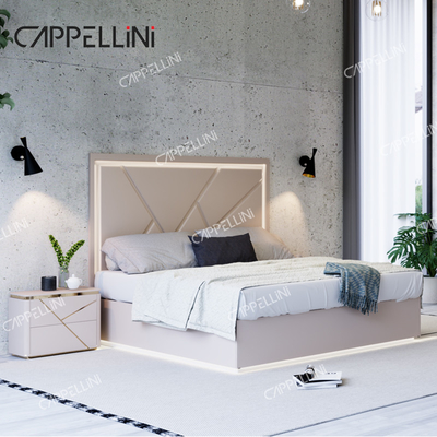 Casa sencilla Cuadro de madera doble cama de cuero moderno de lujo de madera de tamaño completo Queen Set de muebles de dormitorio