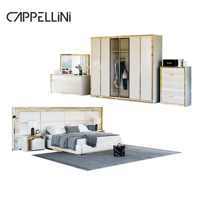 Cuero blanco contemporáneo cabeza de cama de madera King Size cama hogar doble moderno de lujo de madera Mdf conjunto completo de muebles de dormitorio