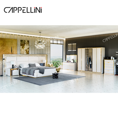 Cuero blanco contemporáneo cabeza de cama de madera King Size cama hogar doble moderno de lujo de madera Mdf conjunto completo de muebles de dormitorio