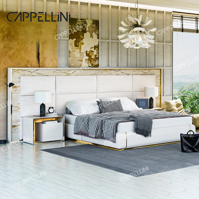 Cuero blanco contemporáneo cabeza de cama de madera King Size cama hogar doble moderno de lujo de madera Mdf conjunto completo de muebles de dormitorio