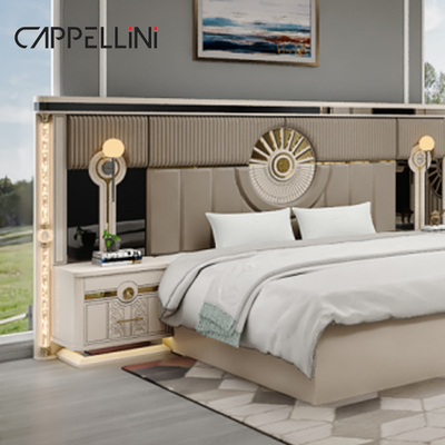 Modern Luxury Wood King Size Leather Bed Sets Doble Master Room Casa Reina Muebles de dormitorio de madera de tamaño completo