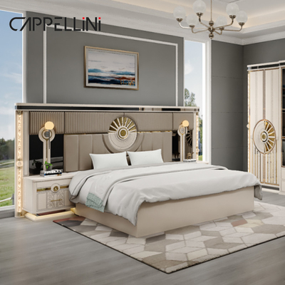 Modern Luxury Wood King Size Leather Bed Sets Doble Master Room Casa Reina Muebles de dormitorio de madera de tamaño completo