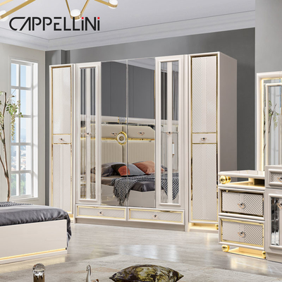 Luxury Cuadro de madera de tamaño real de cuero de la habitación de la habitación conjuntos de doble hogar de la reina de la madera moderna conjunto de muebles de dormitorio completo