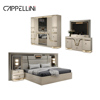 Conjunto de cama de cuero contemporáneo clásico King Size Doble Queen Royal Luxury Moderno De Madera Mdf Conjunto de habitación completa Muebles