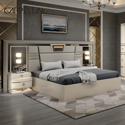 Conjunto de cama de cuero contemporáneo clásico King Size Doble Queen Royal Luxury Moderno De Madera Mdf Conjunto de habitación completa Muebles