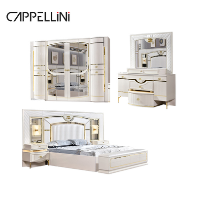 Casa Blanca de madera de cuero Queen Bed Set Villa Master Room Madera King Size Mdf Moderno de lujo conjunto de dormitorio completo Muebles