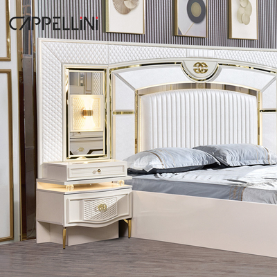 Casa Blanca de madera de cuero Queen Bed Set Villa Master Room Madera King Size Mdf Moderno de lujo conjunto de dormitorio completo Muebles
