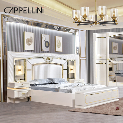 Casa Blanca de madera de cuero Queen Bed Set Villa Master Room Madera King Size Mdf Moderno de lujo conjunto de dormitorio completo Muebles