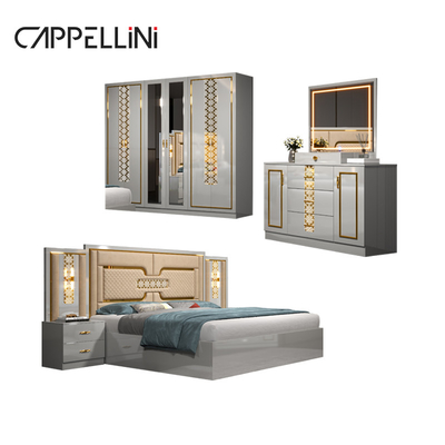 Casa habitación principal cama doble de cuero King Size al por mayor barata moderna de lujo de madera Mdf conjunto completo de muebles de dormitorio