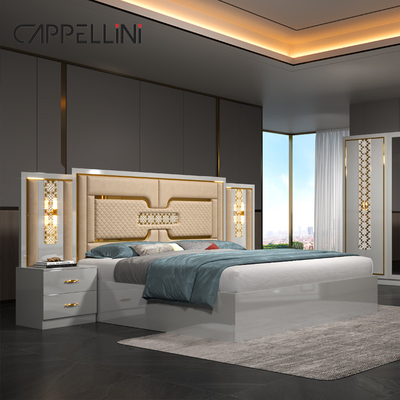 Casa habitación principal cama doble de cuero King Size al por mayor barata moderna de lujo de madera Mdf conjunto completo de muebles de dormitorio