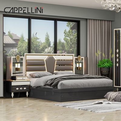 Madera moderna de doble cuero King Size Set de cama para el hogar Muebles modulares Madera Queen Full Luxury Bedroom Sets Muebles