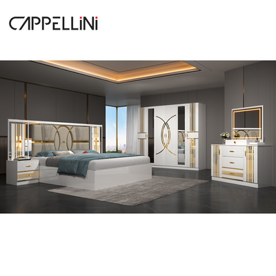 Venta al por mayor Precio barato Luxo Madera King Size Cama de cuero Doble Master Room Casa Luxo Completo Mdf Muebles de dormitorio