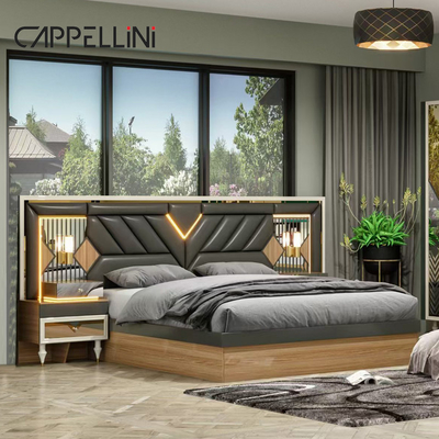 Cuadro de madera estadounidense de doble cuero King Size cama casa master suite de madera barata conjunto completo de muebles de dormitorio moderno