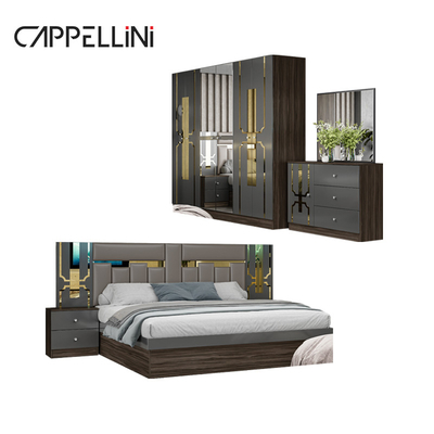 Foshan precio mayorista King Size Dormitorio de cuero de madera hogar moderno lujo barato conjunto completo de muebles de dormitorio Mdf