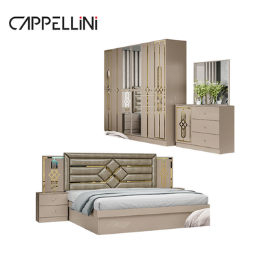 Precio Barato Tamaño Reina Cabecera de madera Modernos de cuero Bed Rom Suite de lujo King Size Mdf Set de muebles de dormitorio completo