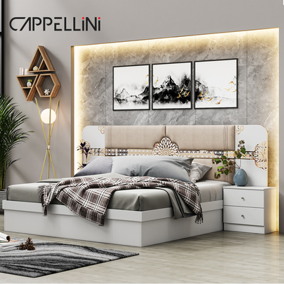 Venta al por mayor Precio barato Cama de cuero clásica de la reina Luxo Otros hogares de tamaño completo King Muebles de cama de madera