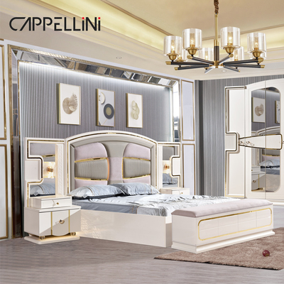 Precio al por mayor King Size Dormitorio de cuero doble Suite Master Room Casa Blanco Muebles de dormitorio de lujo