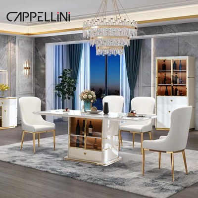 Moderno comedor de madera blanca 4 sillas 6 asientos Muebles para el hogar completo Gran comedor de madera de lujo
