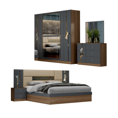 Venta al por mayor Precio bajo Turco Dormitorio doble King Casa Marco de madera Mdf Moderno de lujo Muebles de dormitorio de tamaño completo