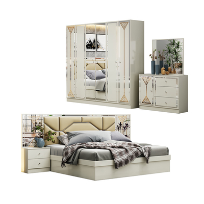 Nuevo diseño mayorista de cama doble de madera conjunto de habitación de lujo hogar marco de madera barata King Size muebles modernos conjuntos de dormitorio