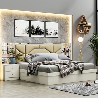 Nuevo diseño mayorista de cama doble de madera conjunto de habitación de lujo hogar marco de madera barata King Size muebles modernos conjuntos de dormitorio
