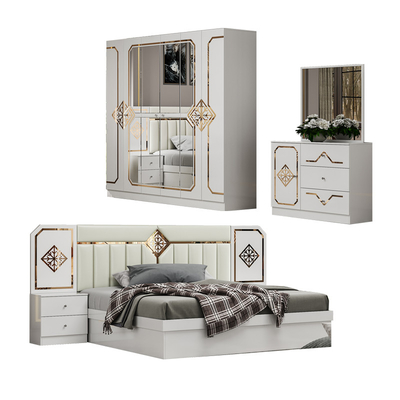 Foshan mayorista barata lujosa doble king tamaño habitación de dormir conjunto hogar moderno completo de madera marco conjunto de habitación muebles